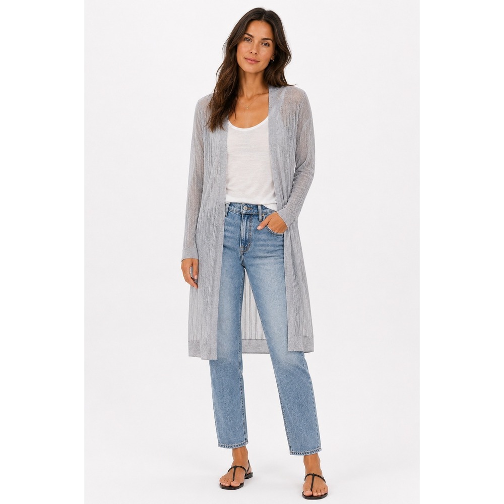 AllSaints Gray Ribbed Longline Open Front Cardigan Sweater Womens Medium Duster